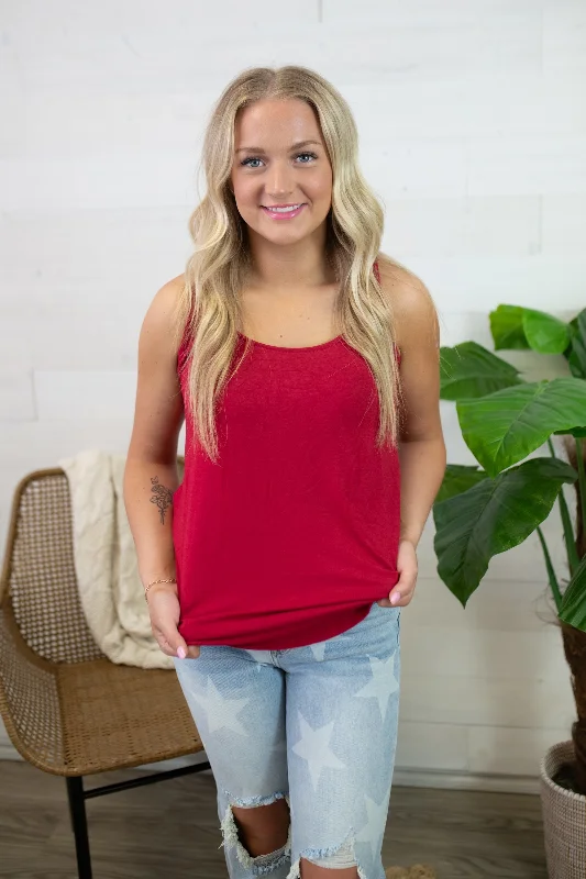 Emmie Basic Round Neck Tank-Burgundy coral tank top