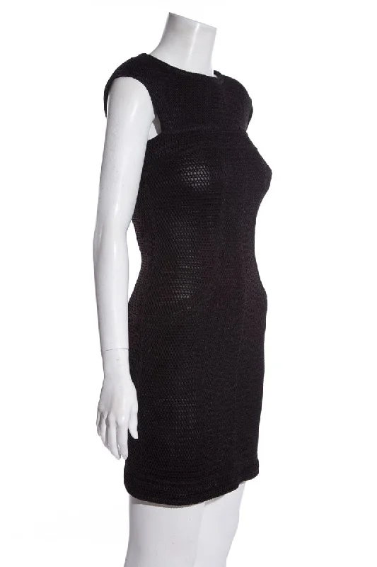 Chanel Black Mesh Perforated Dress SZ 36