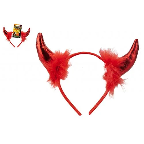 Halloween Fluffy Devils Horn Headband - Costume Dress Up Party Accessories Red Hairband Halloween Fluffy Devils Horn Headband - Costume Dress Up Party Accessories Red Hairband