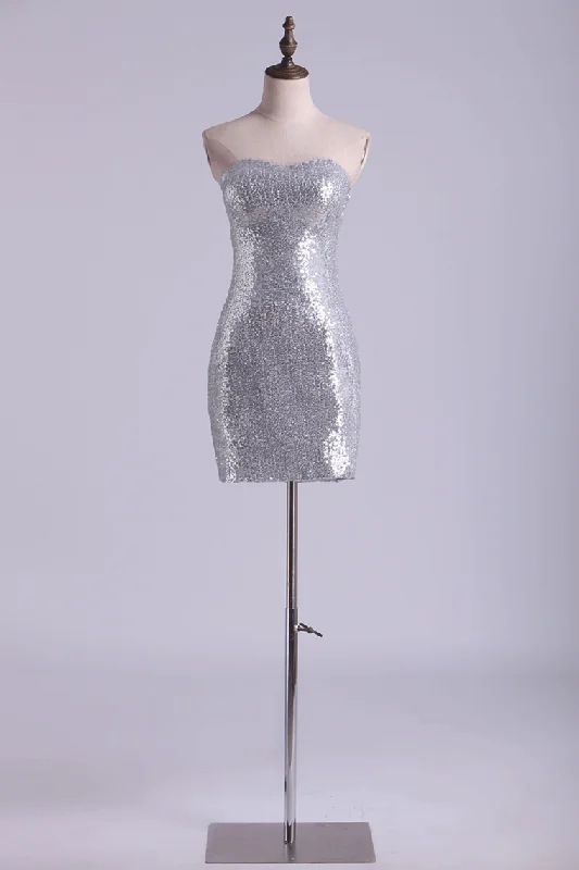 Shiny Sweetheart Sheath Short Sequined Homecoming Dresses