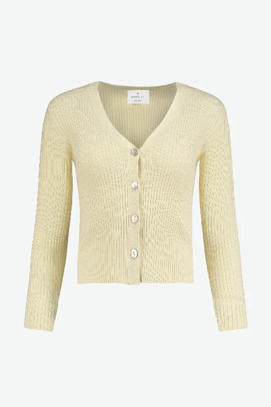 Lima Cardigan Ivory White Silk Blend Satin Velvet