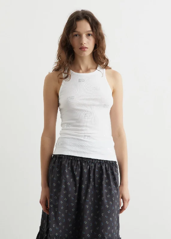 Soft Cotton Rib Rhinestone Butterfly Tank Top soft tank top
