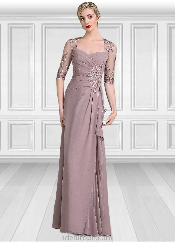Maci A-Line Sweetheart Floor-Length Chiffon Lace Mother of the Bride Dress With Beading Sequins Cascading Ruffles STK126P0014692 Maci A-Line Sweetheart Floor-Length Chiffon Lace Mother of the Bride Dress With Beading Sequins Cascading Ruffles STK126P0014692