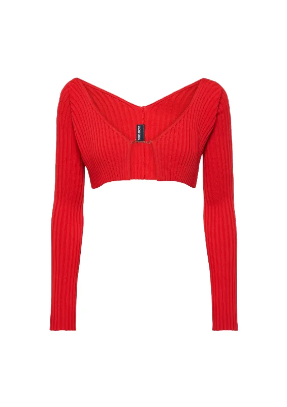 RED PRALU CROPPED CARDIGAN Striped Floral Plaid