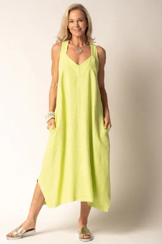 Lime Dahlia Linen Dress