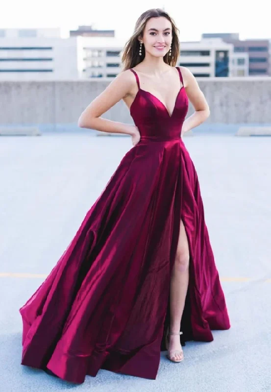 A Line V Neck Open Back Long Burgundy Prom Dress with High Slit, V Neck Burgundy Formal Graduation Evening Dress cg11484 A Line V Neck Open Back Long Burgundy Prom Dress with High Slit, V Neck Burgundy Formal Graduation Evening Dress cg11484