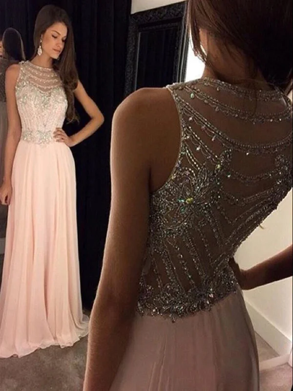 Custom Made A Line Round Neck Sleeveless Long Pink Prom Dresses, Pink Formal Dresses Custom Made A Line Round Neck Sleeveless Long Pink Prom Dresses, Pink Formal Dresses
