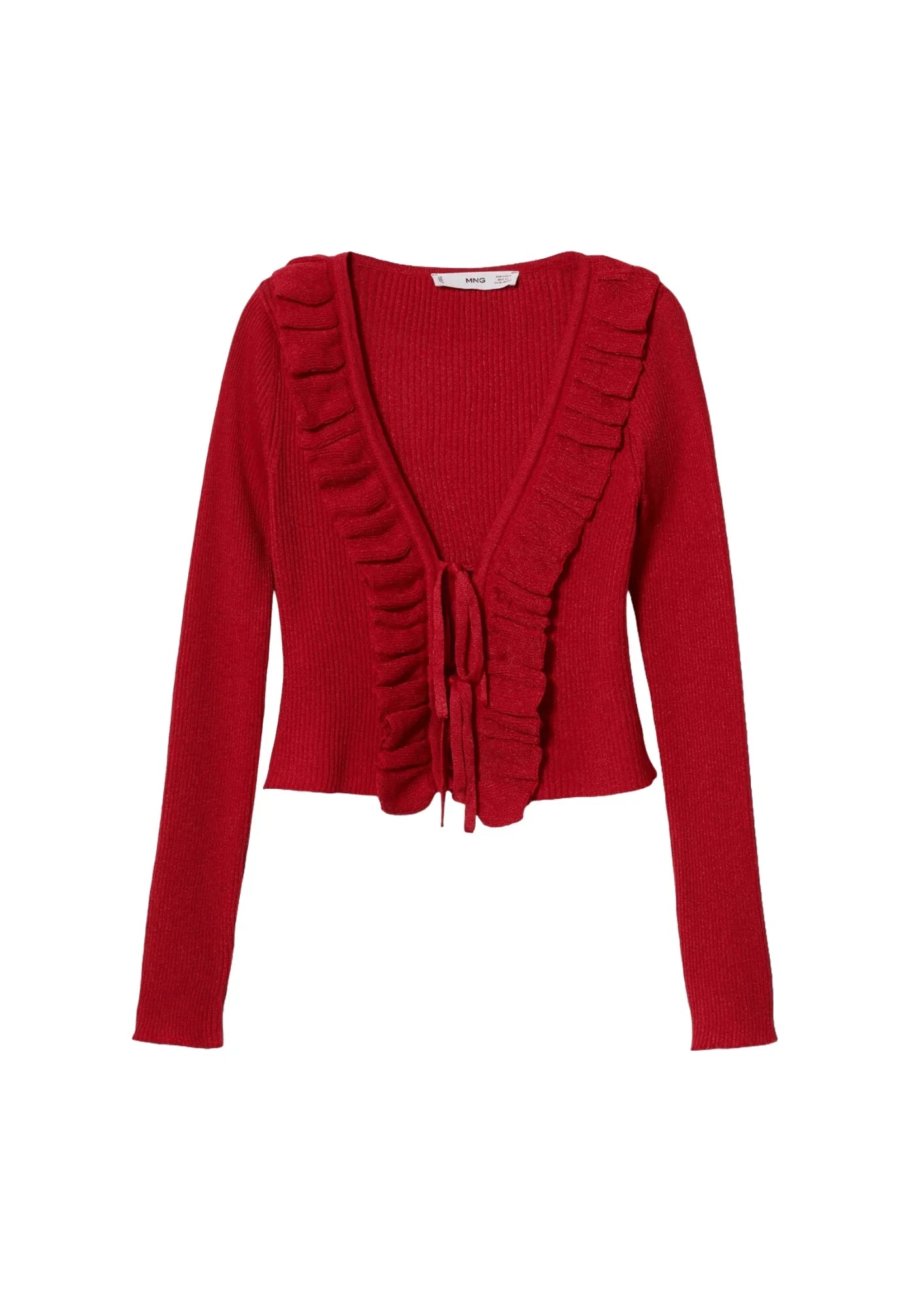 RED RUFFLE KNIT CARDIGAN Collared Crew Neck Turtle Neck