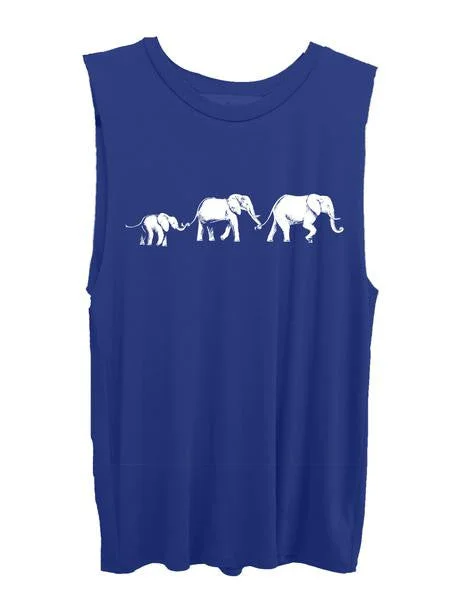 4th & Rose One Love Elephant Royal Blue Muscle Tank gold tank top