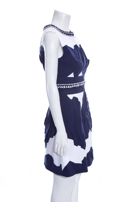 Chanel Navy & White Folded Detail Dress SZ 36
