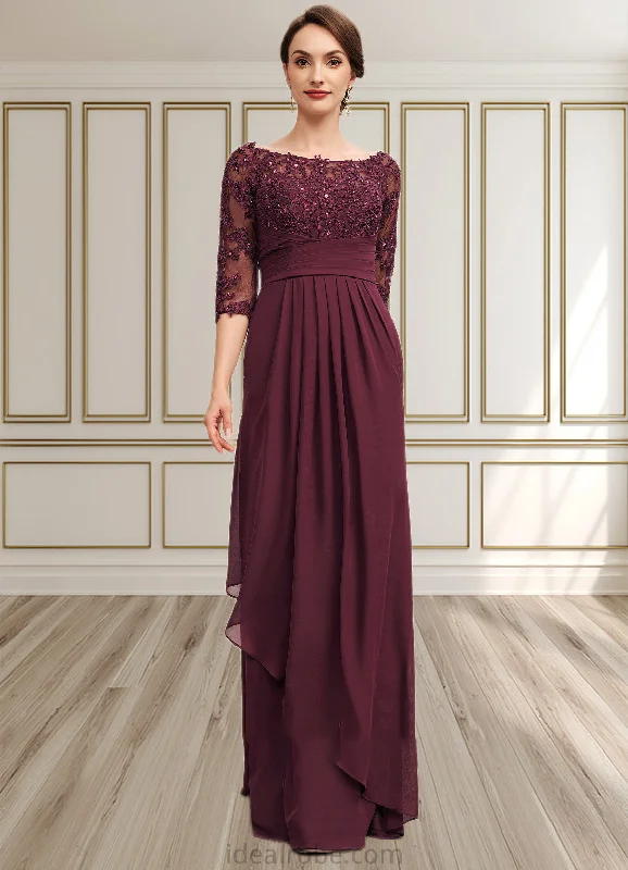 Laura A-Line Off-the-Shoulder Floor-Length Chiffon Lace Mother of the Bride Dress With Beading Sequins Cascading Ruffles STK126P0014700 Laura A-Line Off-the-Shoulder Floor-Length Chiffon Lace Mother of the Bride Dress With Beading Sequins Cascading Ruffles STK126P0014700