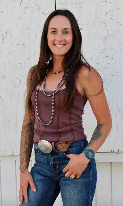 Exposed seam tank-brown fashionable tank top