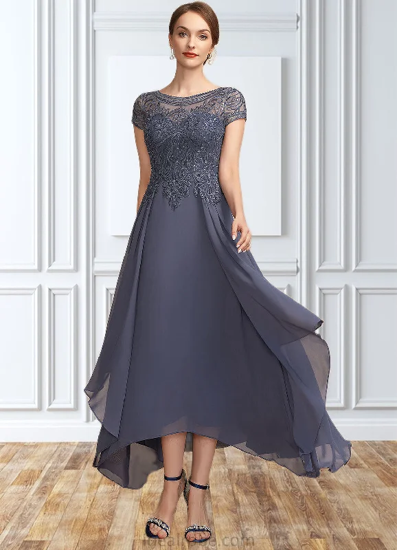Mabel A-Line Scoop Neck Asymmetrical Chiffon Lace Mother of the Bride Dress With Sequins STK126P0014667 Mabel A-Line Scoop Neck Asymmetrical Chiffon Lace Mother of the Bride Dress With Sequins STK126P0014667