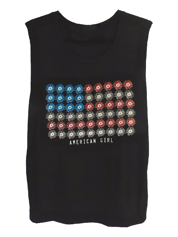 4th & Rose American Girl Daisy Flag Black Muscle Tank bronze tank top