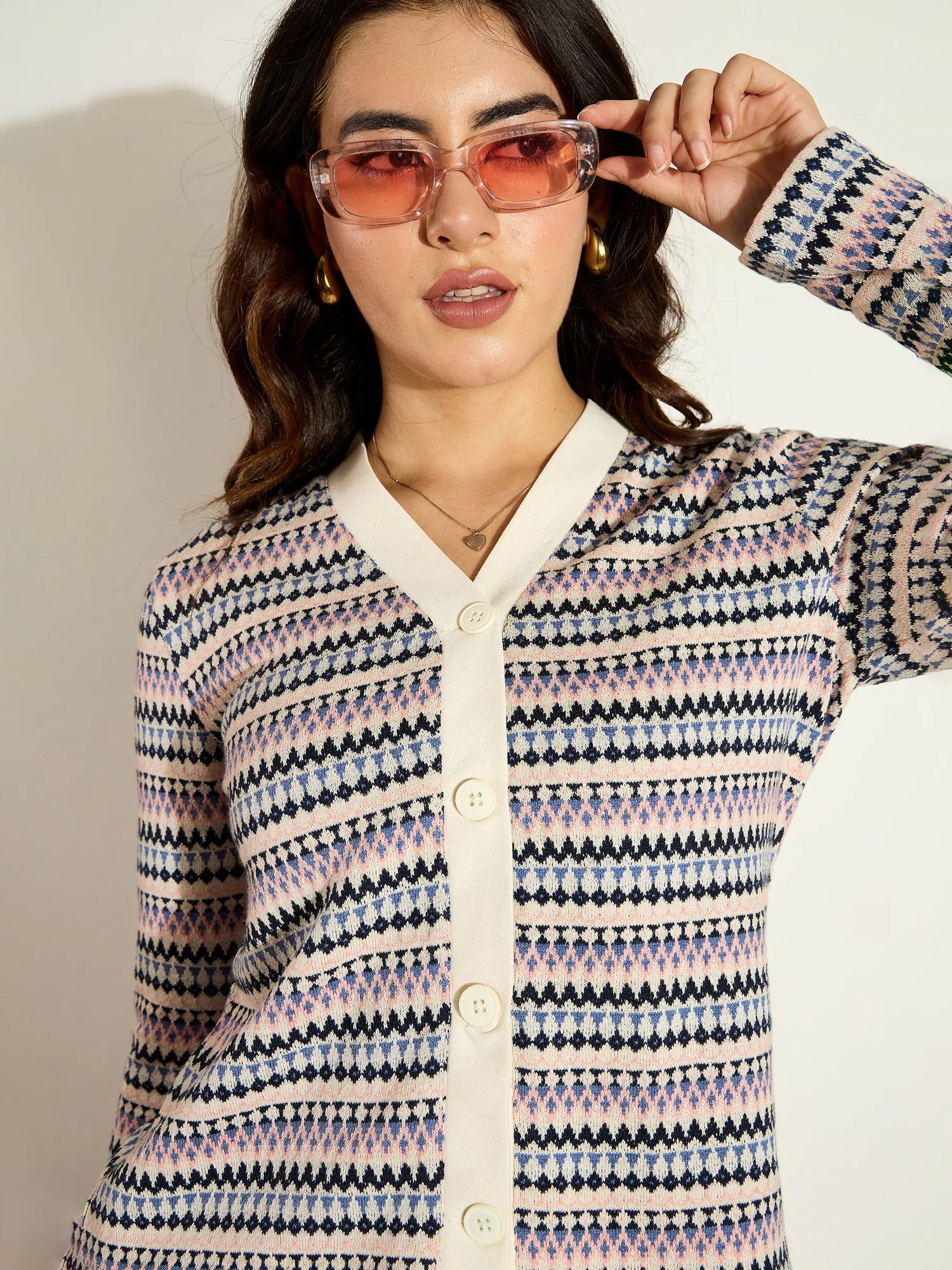 Women White Chevron Stripe Front Button Cardigan-SFSWSH7637 Cable Knit Ribbed Knit Lace Knit Women White Chevron Stripe Front Button Cardigan-SFSWSH7637 Cable Knit Ribbed Knit Lace Knit