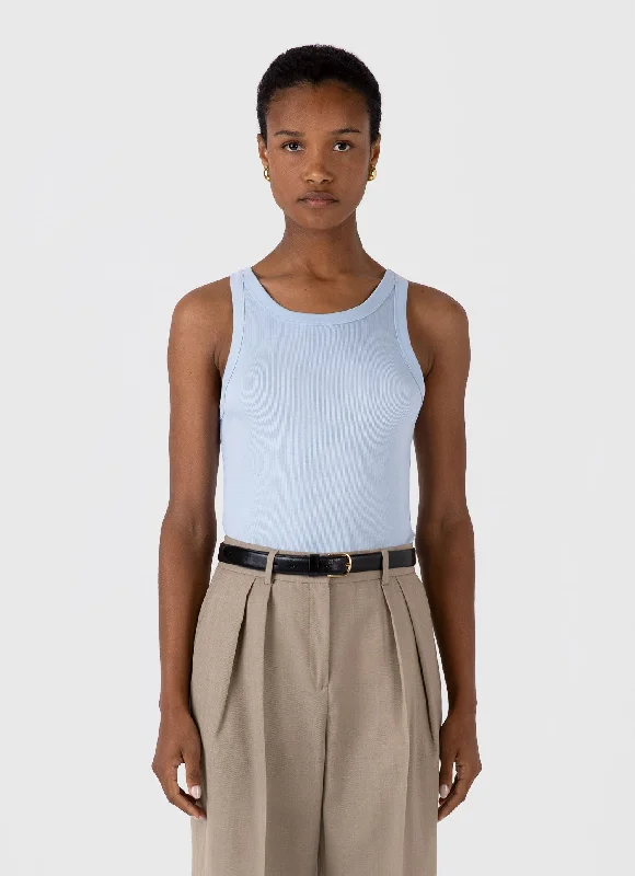 Women's Ribbed Tank Top in Blue Mist peekaboo tank top