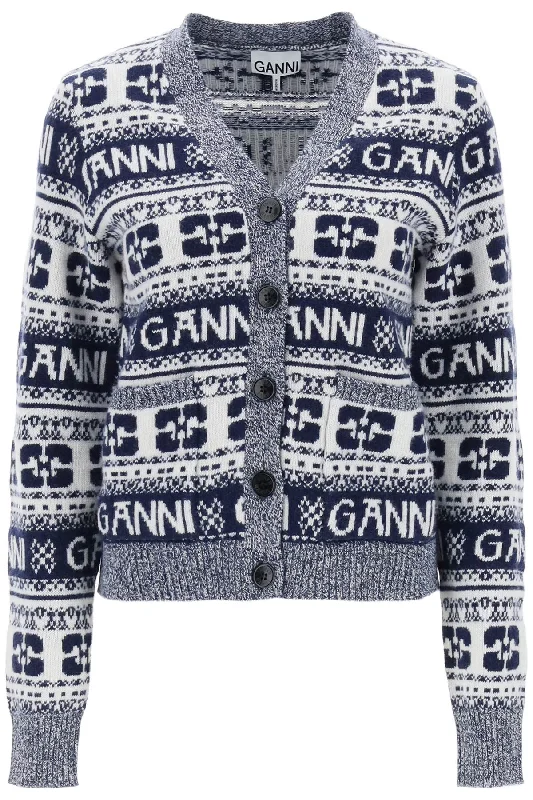 Jacquard Wool Cardigan With Logo Pattern Cardigan Knitwear Sweater