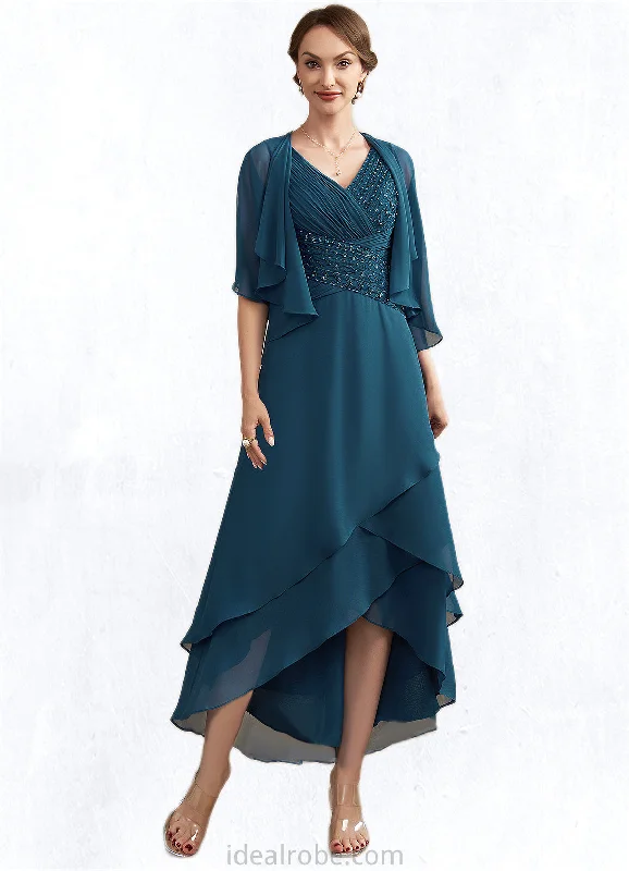Grace A-Line V-neck Asymmetrical Chiffon Mother of the Bride Dress With Ruffle Beading Sequins STK126P0014671 Grace A-Line V-neck Asymmetrical Chiffon Mother of the Bride Dress With Ruffle Beading Sequins STK126P0014671