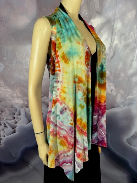 Large Tyrannosaurus Dyes Sleeveless Cardigan (Vest) #8 Striped Floral Plaid