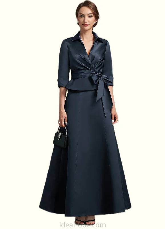 Eleanor A-Line V-neck Ankle-Length Satin Mother of the Bride Dress With Bow(s) STK126P0014683 Eleanor A-Line V-neck Ankle-Length Satin Mother of the Bride Dress With Bow(s) STK126P0014683