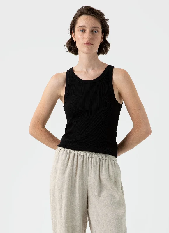 Women's Ribbed Tank Top in Black mesh tank top