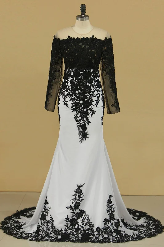 Sheath Prom Dresses Scoop Long Sleeves Spandex With Applique