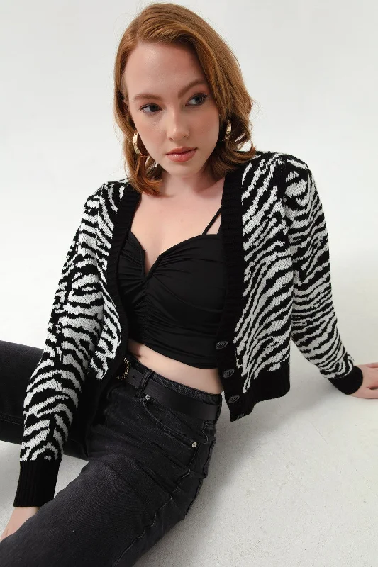 Woman Zebra Pattern Triko Cardigan Stretchy Elastic Breathable