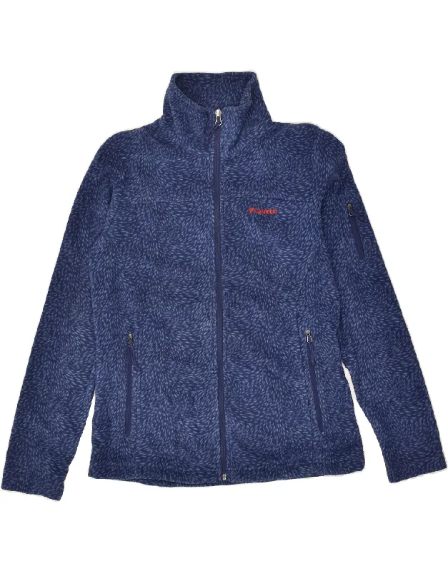 COLUMBIA Womens Abstract Pattern Fleece Jacket UK 14 Medium Navy Blue