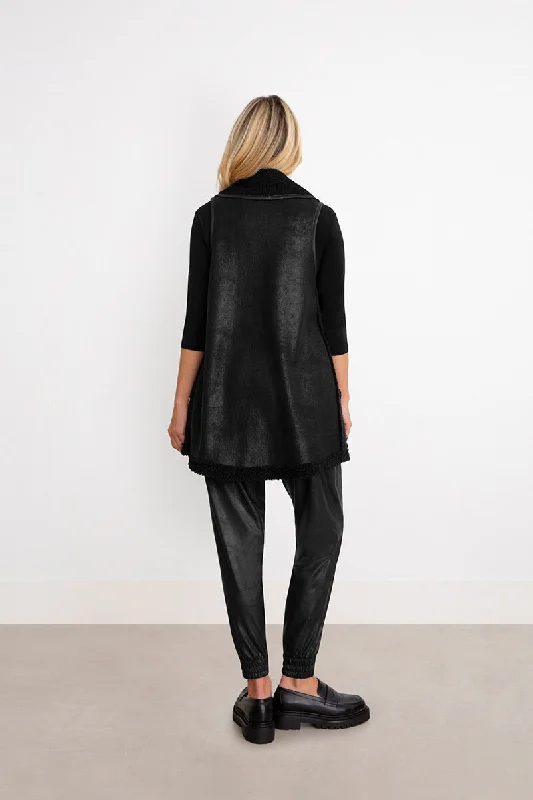 Boucle Shearling Faux Leather Vest | Black