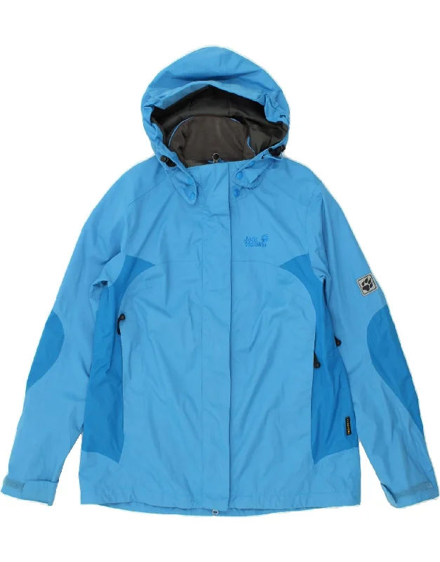 JACK WOLFSKIN Womens Hooded Rain Jacket UK 16 Large Blue Colourblock