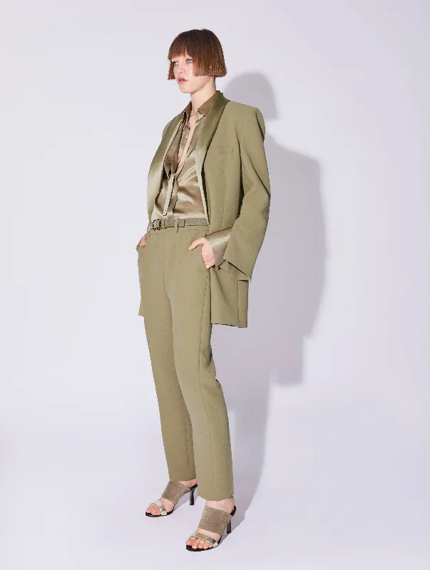 Linden green crepe straight fit suit jacket with satin collar