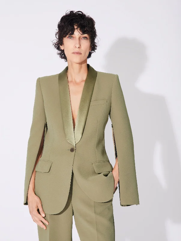 Linden green fitted suit jacket with satin collar