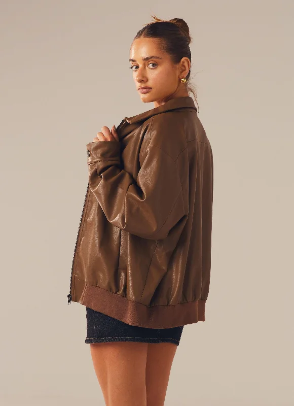 Lone Ranger PU Bomber Jacket - Walnut