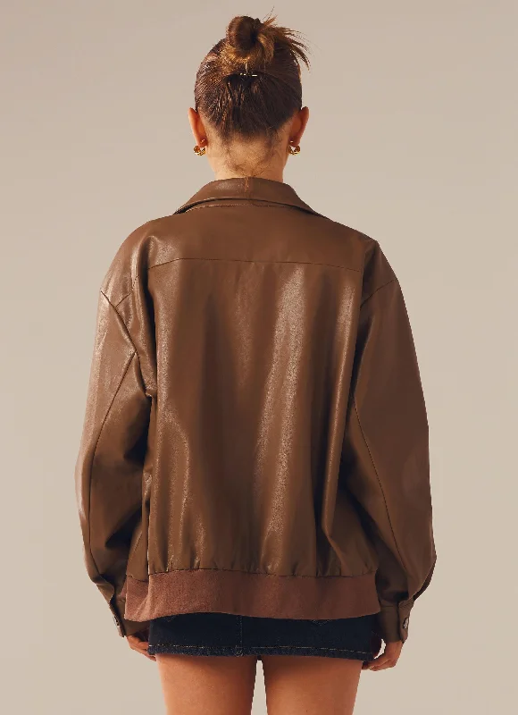 Lone Ranger PU Bomber Jacket - Walnut