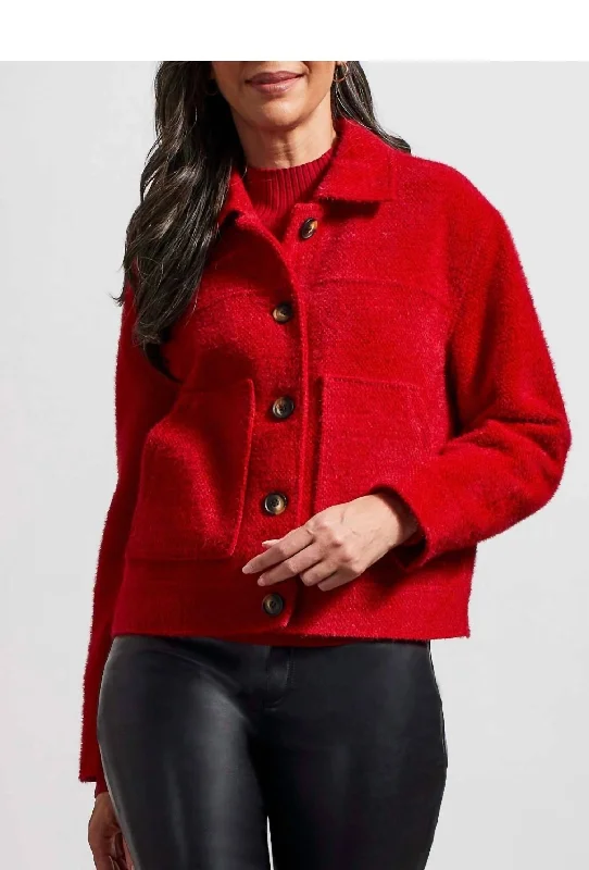 Long Sleeve Button Front Lined Jacket In Earth Red