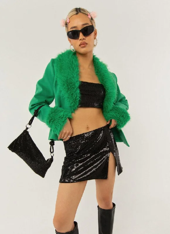 Maddy Faux Fur Jacket - Jade Green