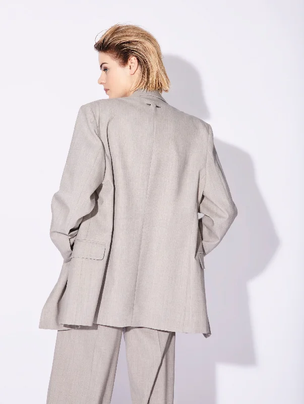 Taupe grey alpaca loose fit double-breasted suit jacket