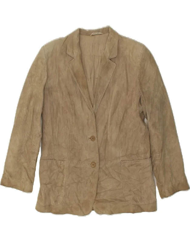 VINTAGE Womens Suede 2 Button Blazer Jacket UK 14 Large Beige