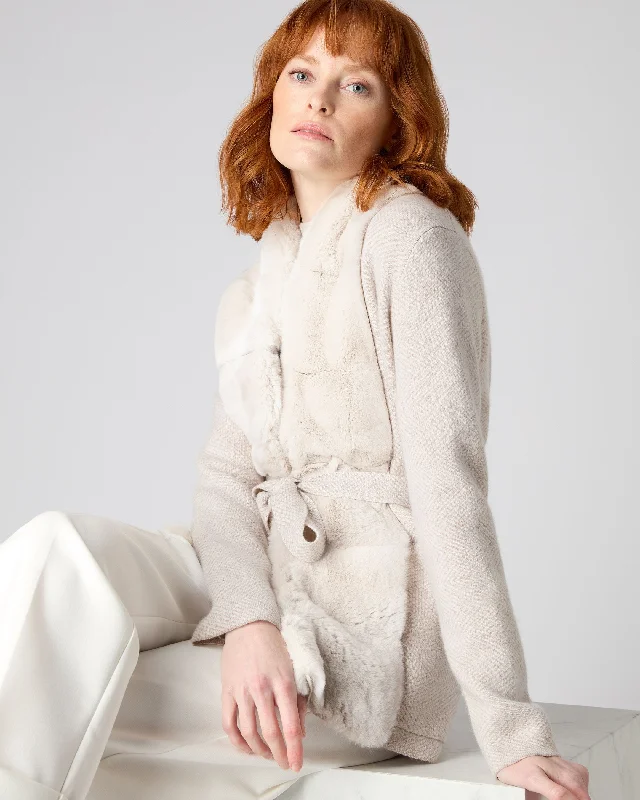 Women's Ruby Herringbone Fur Cardigan New Ivory White