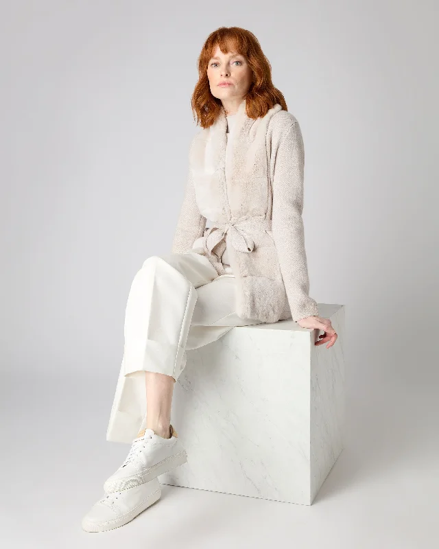 Women's Ruby Herringbone Fur Cardigan New Ivory White