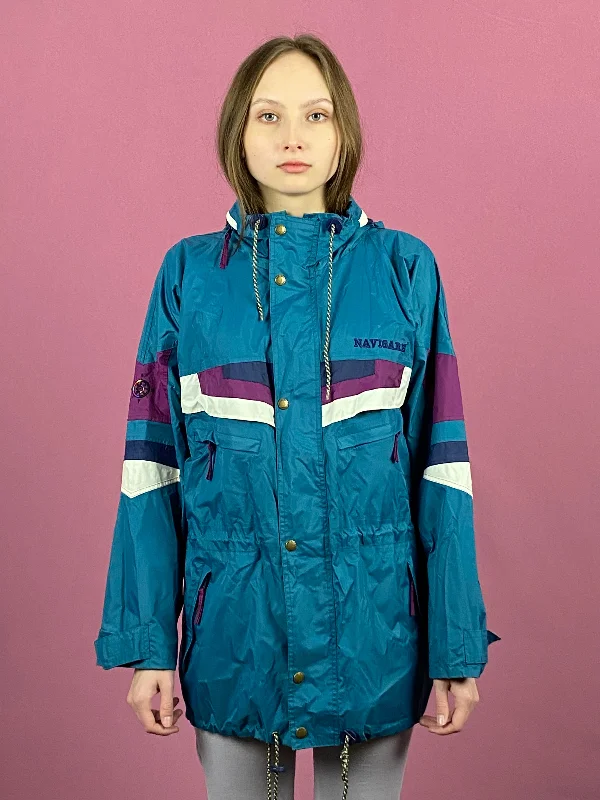 90s Navigare Vintage Women's Rain Jacket - L Blue Nylon