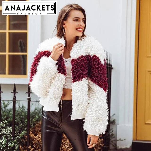 Fluffy Faux Fur Splice Women Jacket Coat