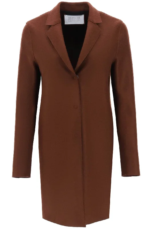 Harris wharf london single-breasted coat in pressed wool A1301MLK COGNAC