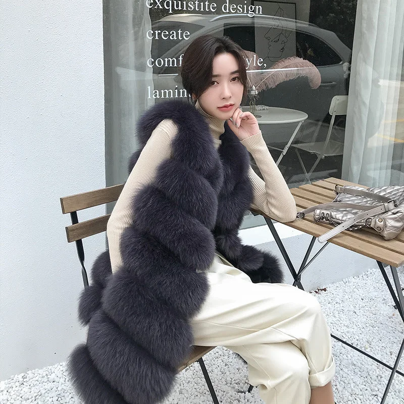 New style fox fur whole fur coat vest women's long eight-section vest waistcoat 2023