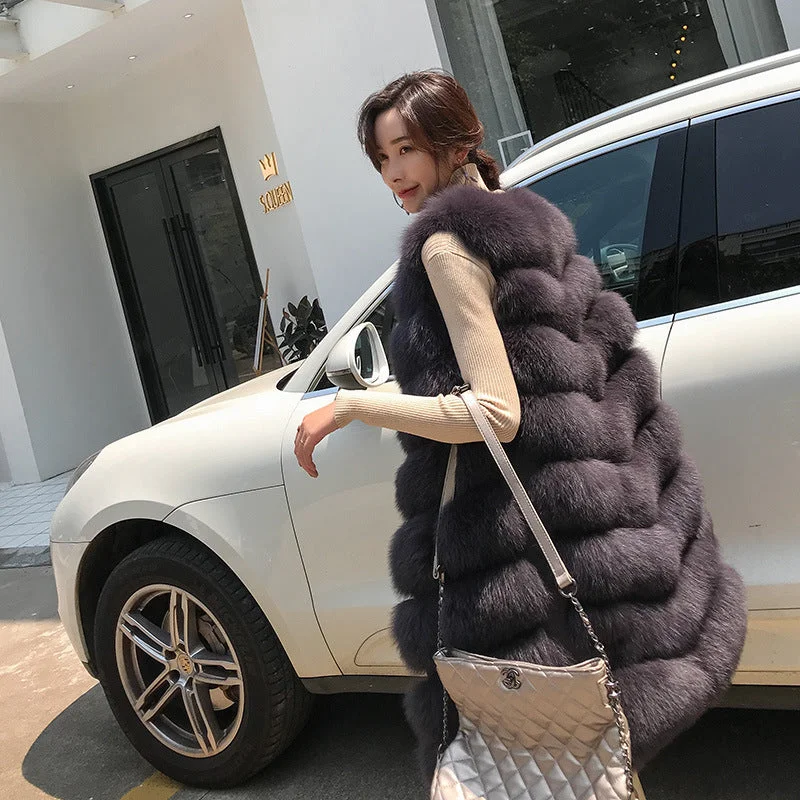 New style fox fur whole fur coat vest women's long eight-section vest waistcoat 2023