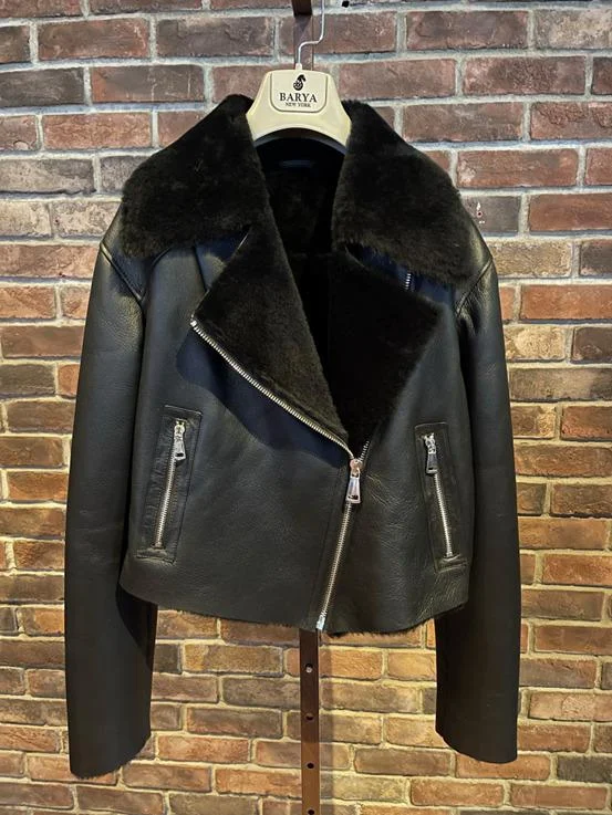 Woman's Black Motorcycle with Black Shearling