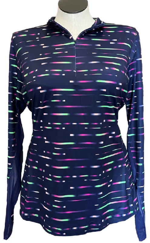 Women's Slazenger Navy & Neon Rainbow Striped Golf Pullover Size XXL