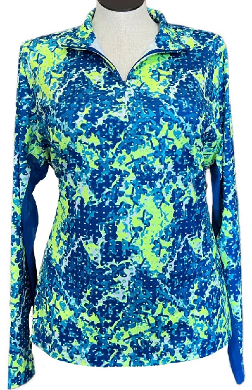 New Slazenger Women's Blue & Neon Yellow Long Sleeve Zip Mock Sun Shirt Size XXL MSP$75