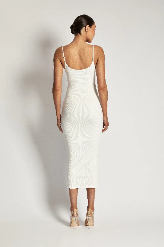 Alexis Ribbed Cami Midi Dress - White