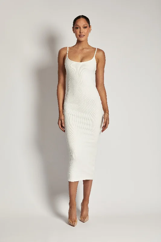 Alexis Ribbed Cami Midi Dress - White